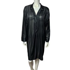 Vintage Petra Fashions Plus Size 2X Black Striped Semi-Sheer Shirt Dress USA